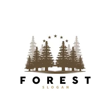 Forest Logo, Vector Forest Wood With Pine Trees, Design Inspirational Badge.. Stock Illustration