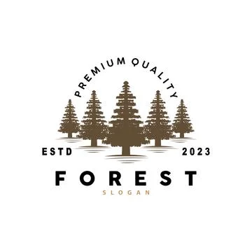 Forest Logo, Vector Forest Wood With Pine Trees, Design Inspirational Badge.. Stock Illustration