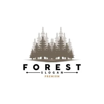 Forest Logo, Vector Forest Wood With Pine Trees, Design Inspirational Badge.. Stock Illustration