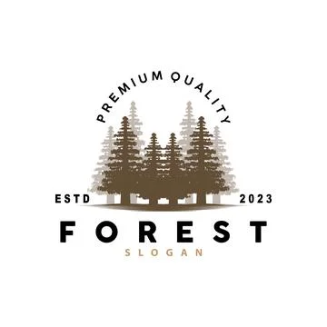 Forest Logo, Vector Forest Wood With Pine Trees, Design Inspirational Badge.. Stock Illustration
