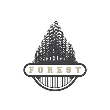 Forest Logo, Vector Forest Wood With Pine Trees, Design Inspirational Badge.. Stock Illustration