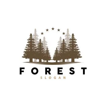 Forest Logo, Vector Forest Wood With Pine Trees, Design Inspirational Badge.. Stock Illustration