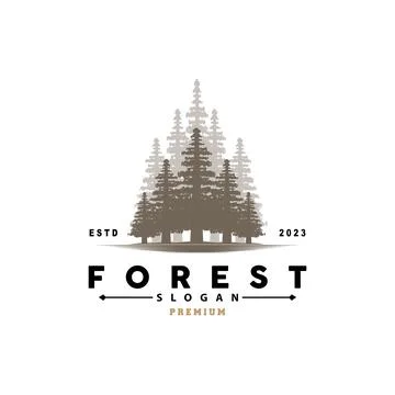 Forest Logo, Vector Forest Wood With Pine Trees, Design Inspirational Badge.. Stock Illustration