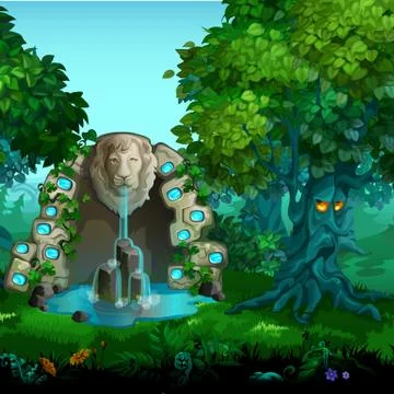 Forest of magic. Moving trees. Vector cartoon close-up illustration. Stock Illustration