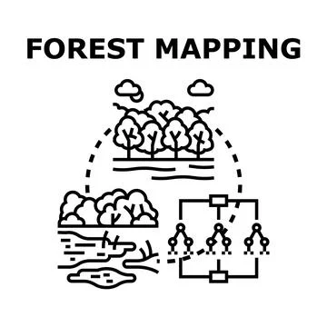 Forest mapping planning for environmental conservation and study Stock Illustration