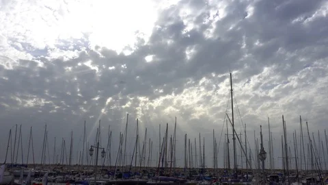 Forest masts in the marina against the sky with clouds Stock Footage 88948871