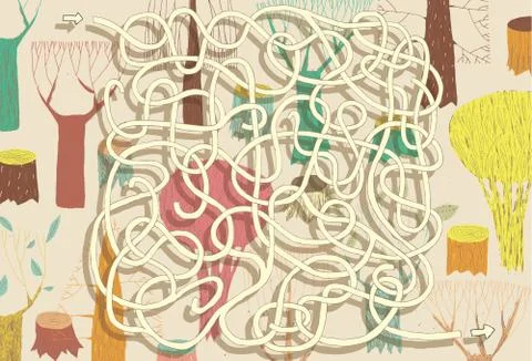 Forest Maze Game. Solution in hidden layer! Stock Illustration