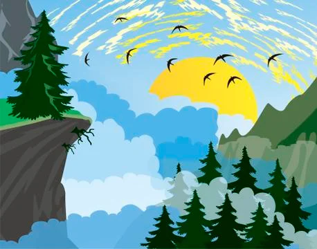 Forest Mountain Background Stock Illustration