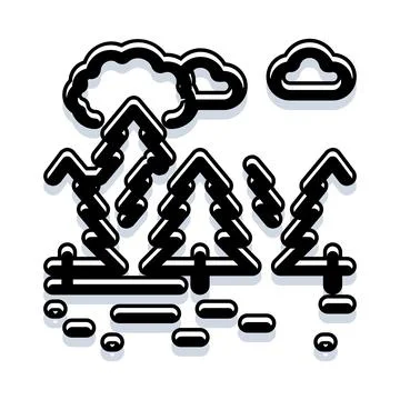 Forest mountain landscape with clouds and falling rain icon Stock Illustration