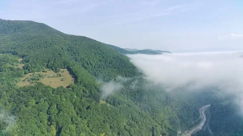 Forest Mountains Guard The Settlement On The River Bank. Stock Footage 314978936