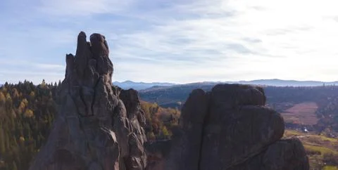 Forest Mountines with rocks landscape Stock Photos