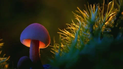 Forest Mushrooms Growing in Macro Close Up, Wild Fungi Nature 4K Video Stock Footage 341158799