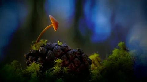 Forest Mushrooms Growing in Macro Close Up, Wild Fungi Nature 4K Video Stock Footage 341263566