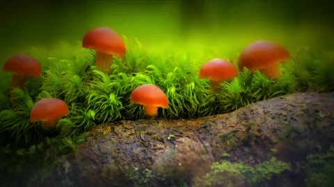 Forest Mushrooms Growing in Macro Close Up, Wild Fungi Nature 4K Video Stock Footage 341264646