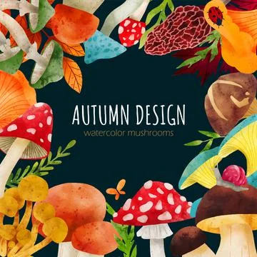 Forest Mushrooms, hand drawn vector watercolor illustration Stock Illustration