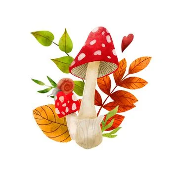 Forest Mushrooms, hand drawn vector watercolor illustration Stock Illustration