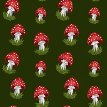 Forest mushrooms seamless pattern hand drawn Stock Illustration