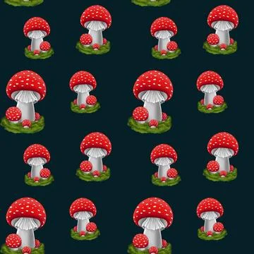 Forest mushrooms seamless pattern hand drawn Stock Illustration