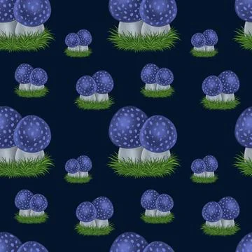 Forest mushrooms seamless pattern hand drawn Stock Illustration