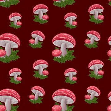 Forest mushrooms seamless pattern hand drawn Stock Illustration