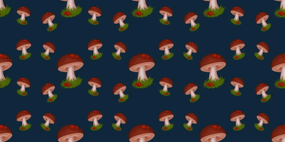 Forest mushrooms seamless pattern hand drawn Stock Illustration