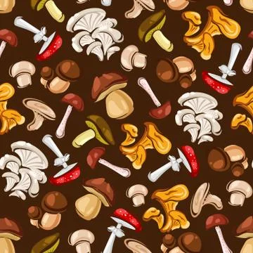 Forest mushrooms vector seamless pattern wallpaper Stock Illustration