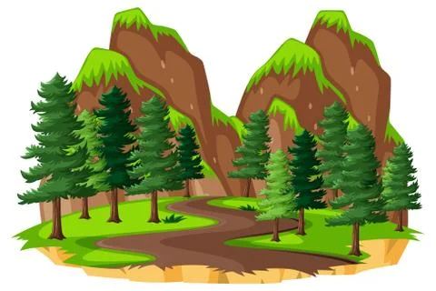 Forest with nature elements on white background 스톡 일러스트