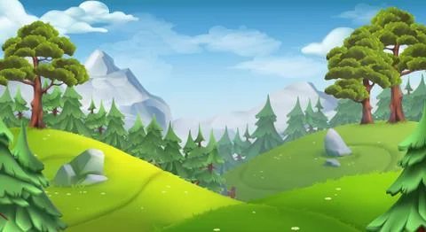 Forest. Nature landscape. 3d vector background Stock Illustration