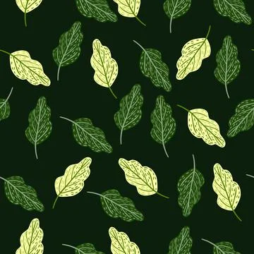 Forest nature seamless pattern with green and yellow light oak leaves. Dark b Stock Illustration