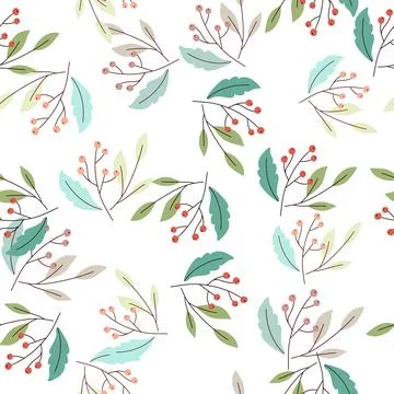 Forest nature seamless pattern with simple berry branch ornament. Random flor イラスト素材