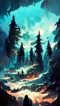 Forest in the night background 3D illustration Stock Illustration