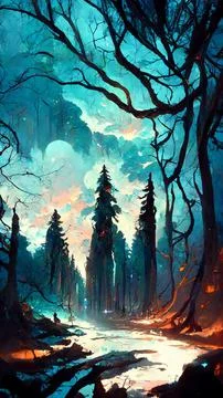 Forest in the night background 3D illustration 스톡 일러스트