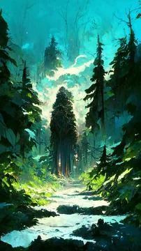 Forest in the night background 3D illustration 스톡 일러스트