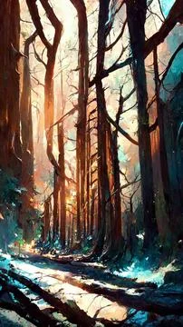Forest in the night background 3D illustration 스톡 일러스트