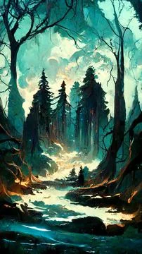 Forest in the night background 3D illustration Illustrazione stock