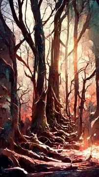 Forest in the night background 3D illustration 스톡 일러스트