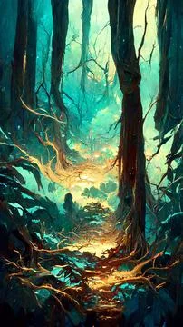 Forest in the night background 3D illustration 스톡 일러스트
