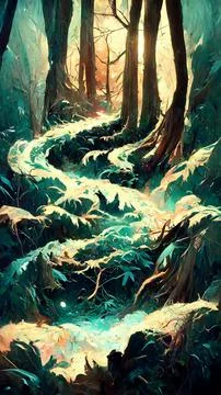 Forest in the night background 3D illustration Stock Illustration