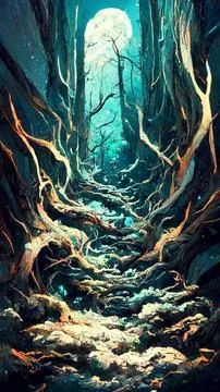 Forest in the night skystat 3D illustration 스톡 일러스트