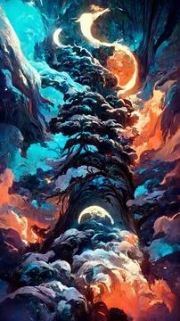 Forest in the night skystat 3D illustration Illustrazione stock