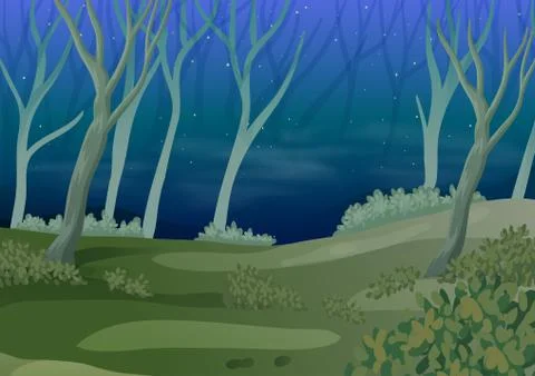 A forest at night time Stock Illustration