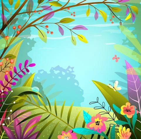 Forest or Jungle Frame Magic Summer Background Stock-Illustration