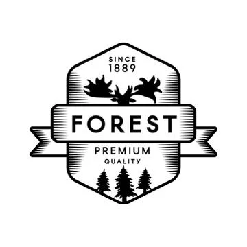 Forest outline vector logo template Stock Illustration