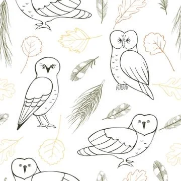 Forest owls.Vector seamless pattern Stock Illustration