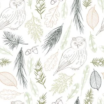 Forest owls.Vector seamless pattern Stock Illustration