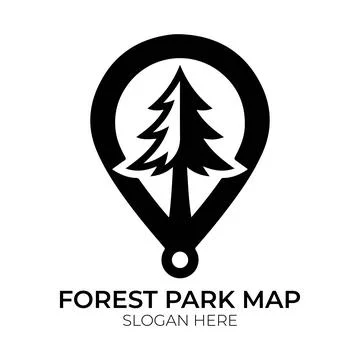 Forest Park Map Logo Design with Location Pin and Pine Tree Stock Illustration