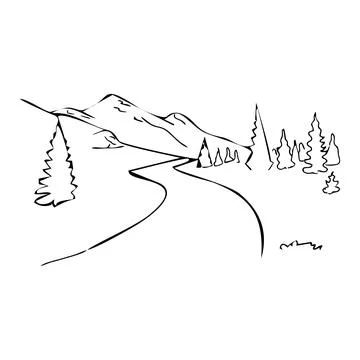 Forest with a path to the mountains Stock Illustration
