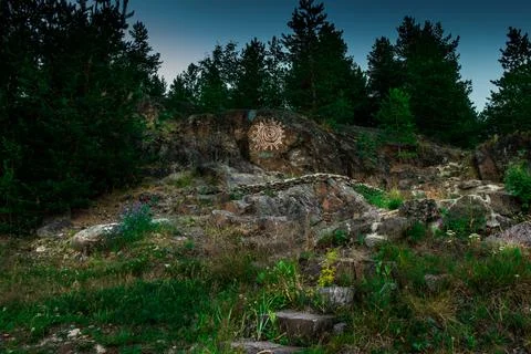 Forest Path, stone steps in the green woods. Stock Photos