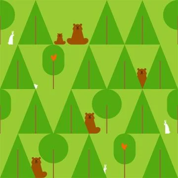 Forest pattern seamless. Bear and Hare. Trees and animals background. Baby Fa Stockillustratie