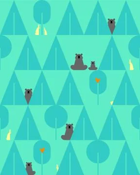 Forest pattern seamless. Bear and Hare. Trees and animals background. Baby Fa Stock Illustration
